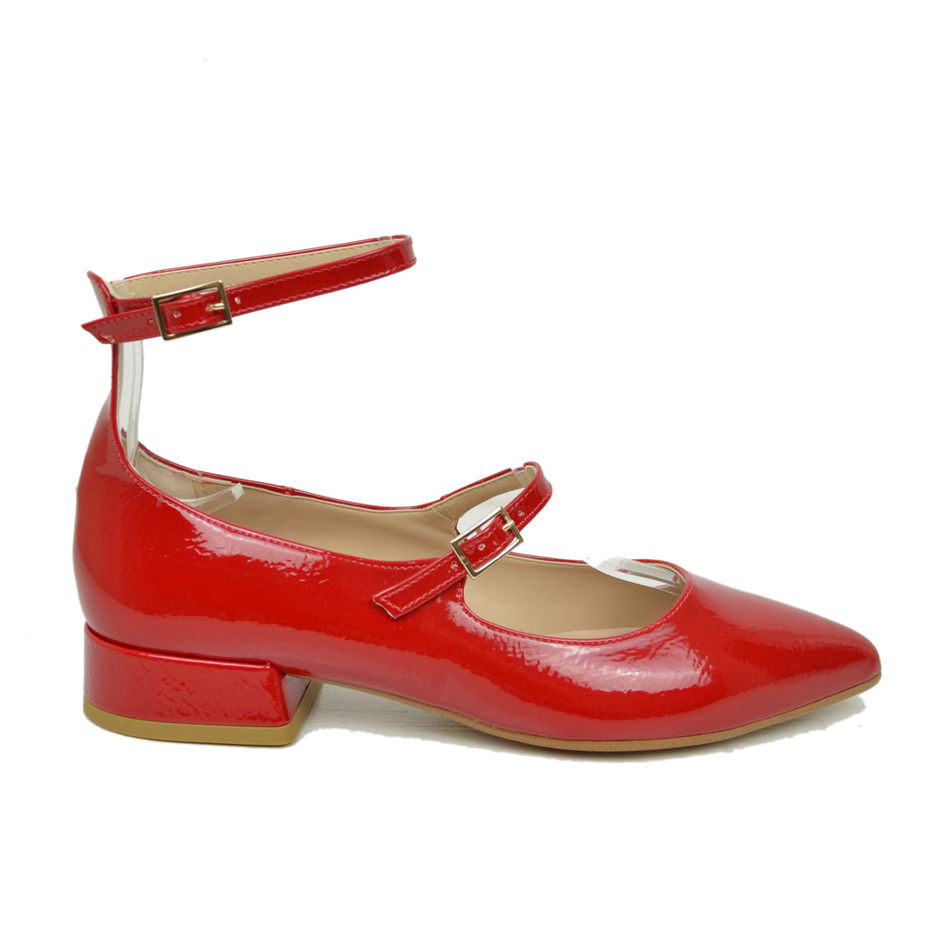 Ballerine Donna a Punta color Rosso Lucido Mary Jane Made in Italy - 2