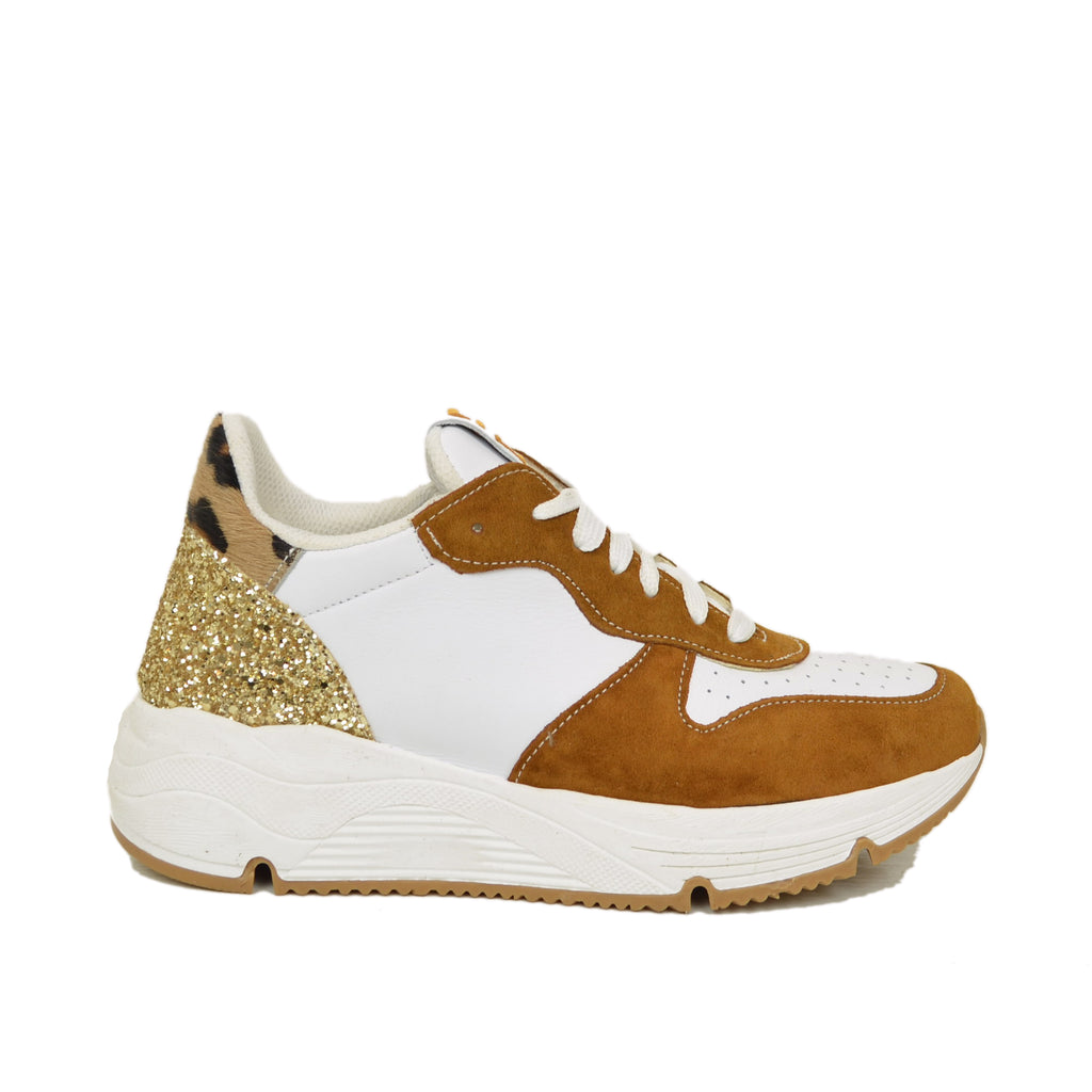 Sneakers Glitter in Pelle Scamosciata Retro Leopardato Fondo Platform - 2