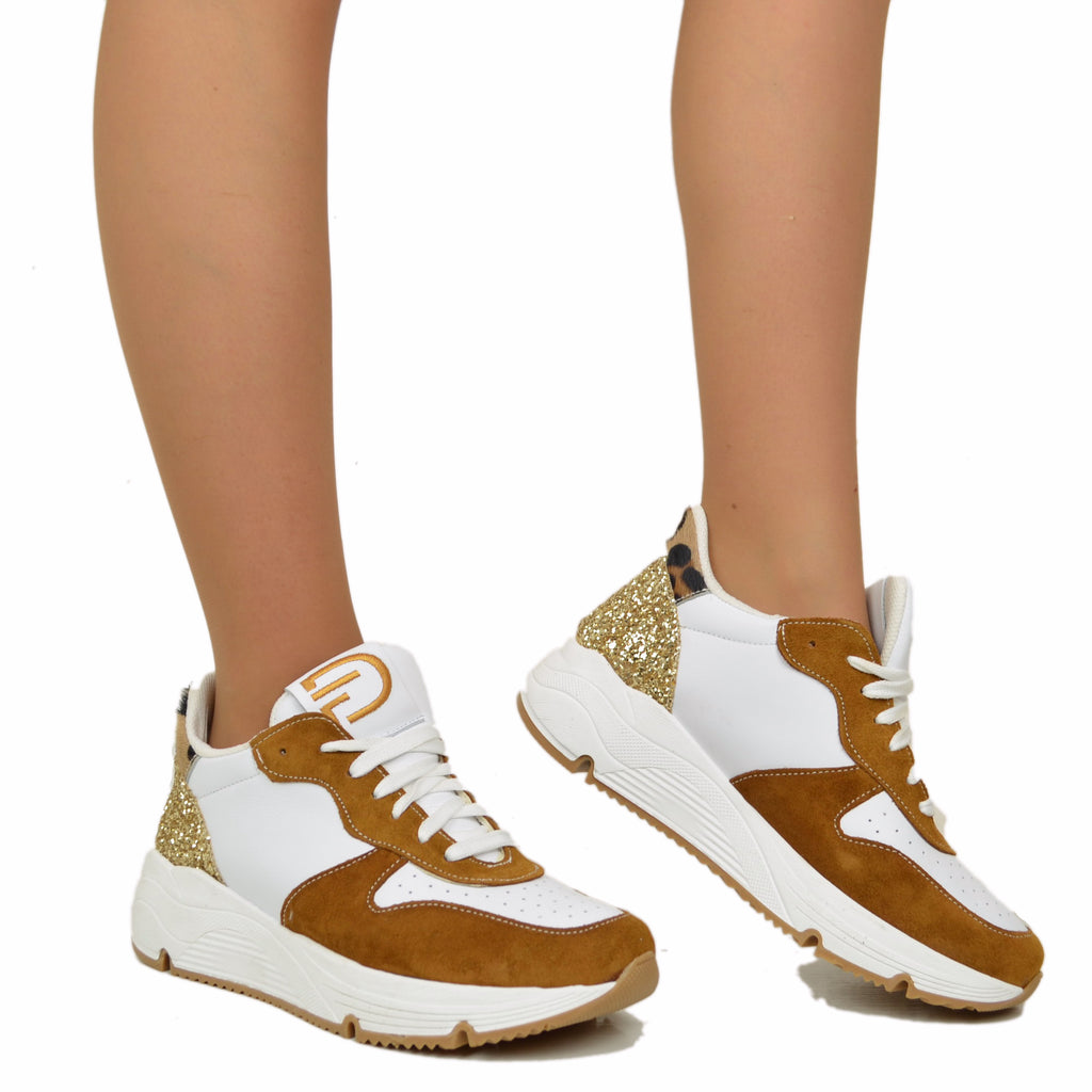 Sneakers Glitter in Pelle Scamosciata Retro Leopardato Fondo Platform - 4