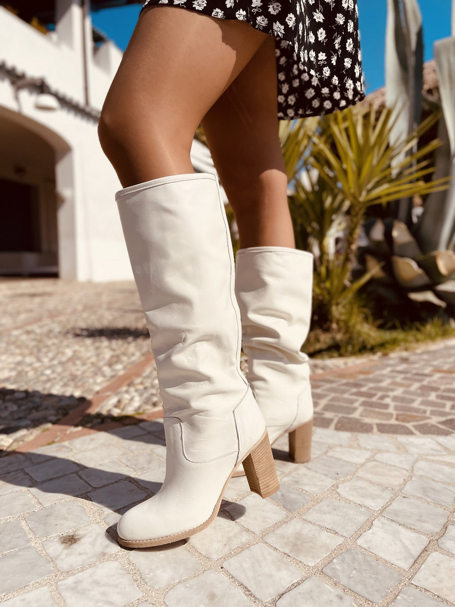White Summer Women's Boots with Medium Heel Made in Italy