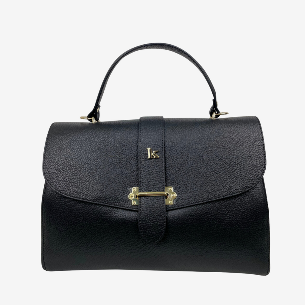 Large Capacious Trunk Handbag in Black Leather