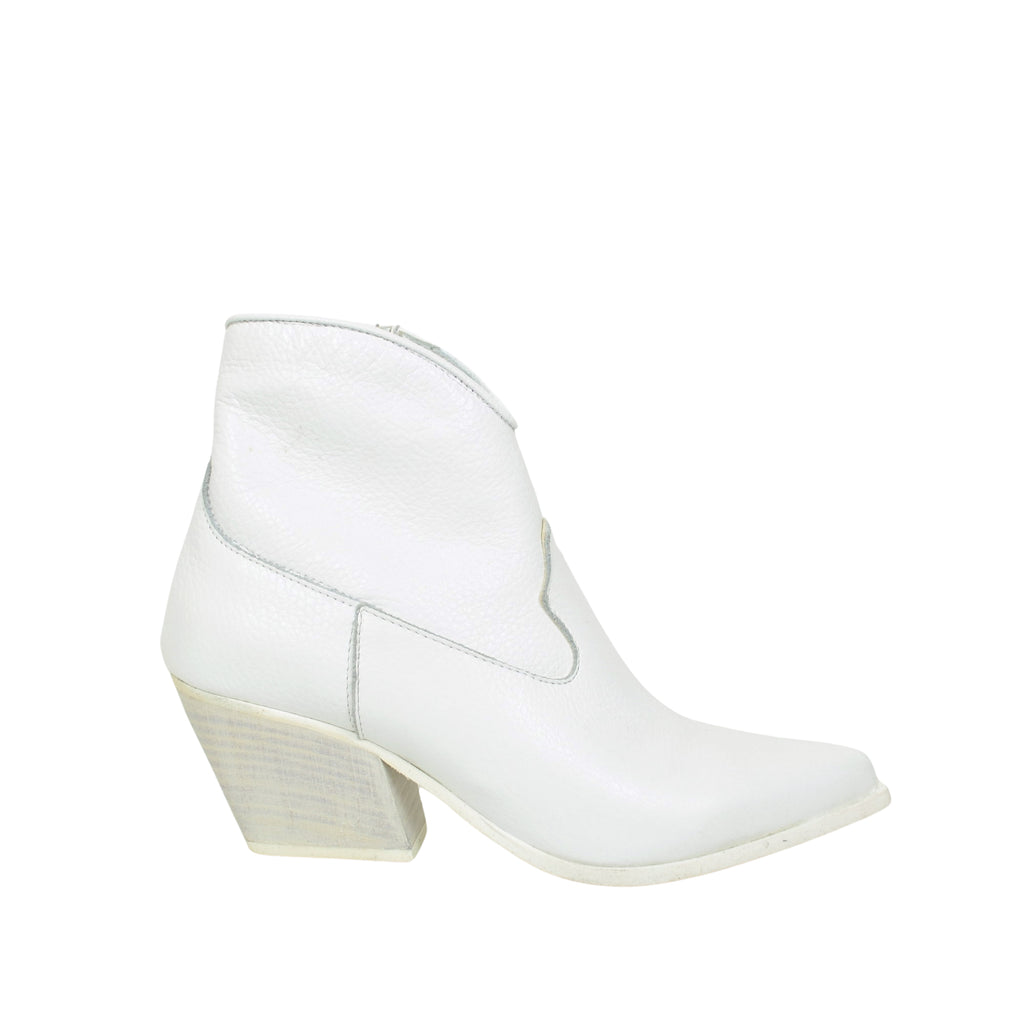 Women's Texan Boots in White Leather with Zip Made in Italy - 2