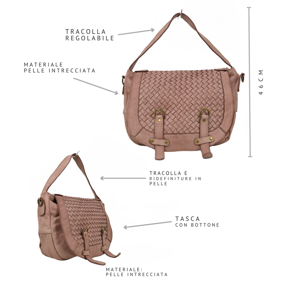 Borsa a Sacca Intrecciata Cipria Vera Pelle Sfumata - 4