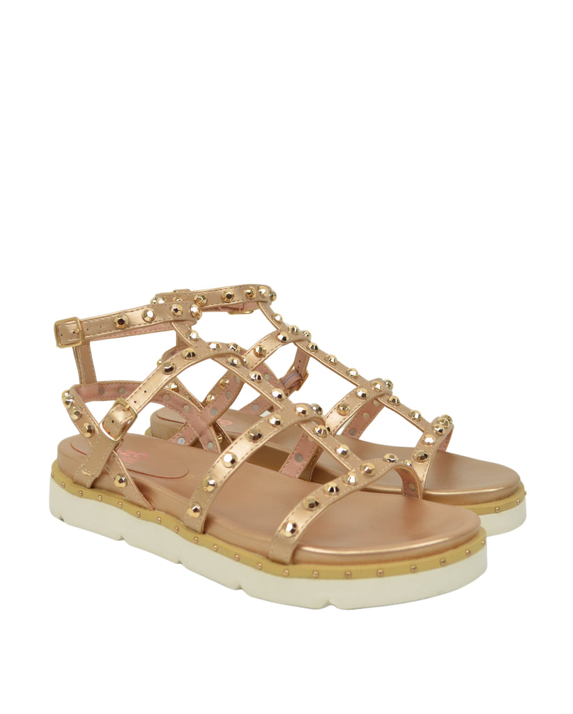 Sandali Platform con Strass e Borchie Oro Rosa Similpelle - 2
