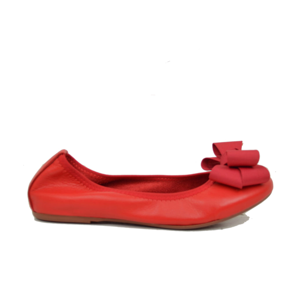 Red Women's Ballet Flats with Elastic Bow and Internal Wedge - 2