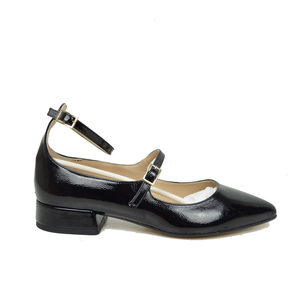 Women's Pointed Black Mary Jane Ballerinas Made in Italy - 2