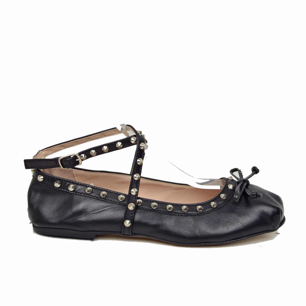 Ballerine DIVINE FOLLIE Donna Nere Punta Squadrata con Borchie Made in Italy - 2