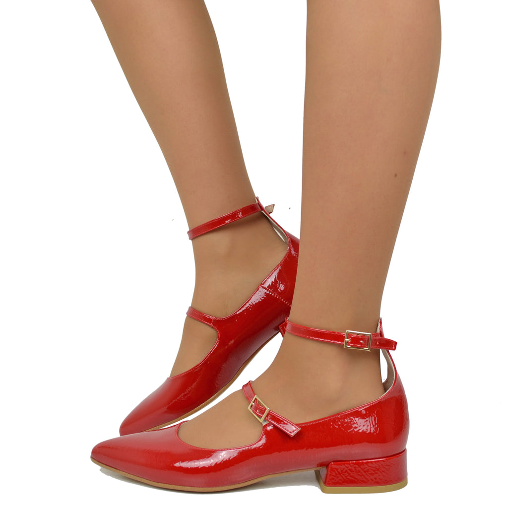 Women's Pointed Ballerinas in Shiny Red Mary Jane Made in Italy