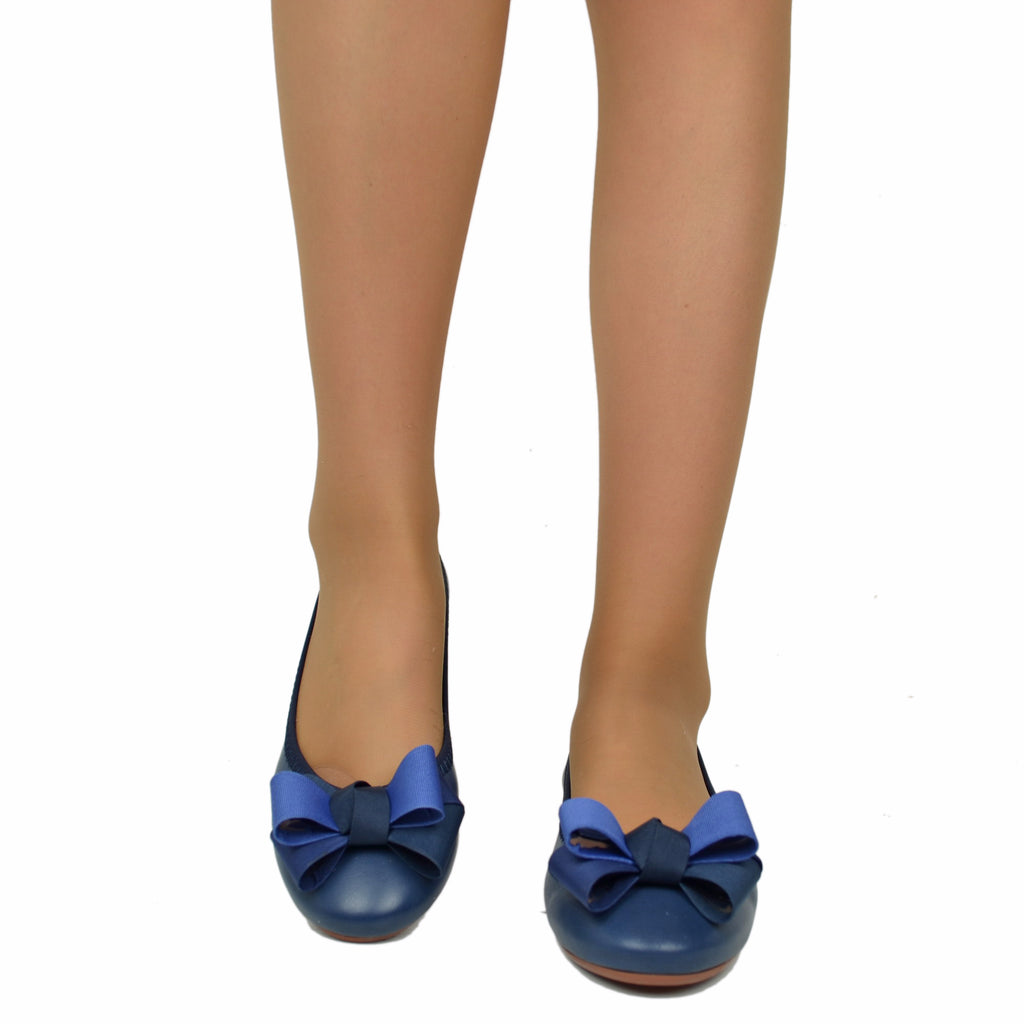 Blaue Damen-Ballerinas mit elastischer Schleife und Innenkeil - 4