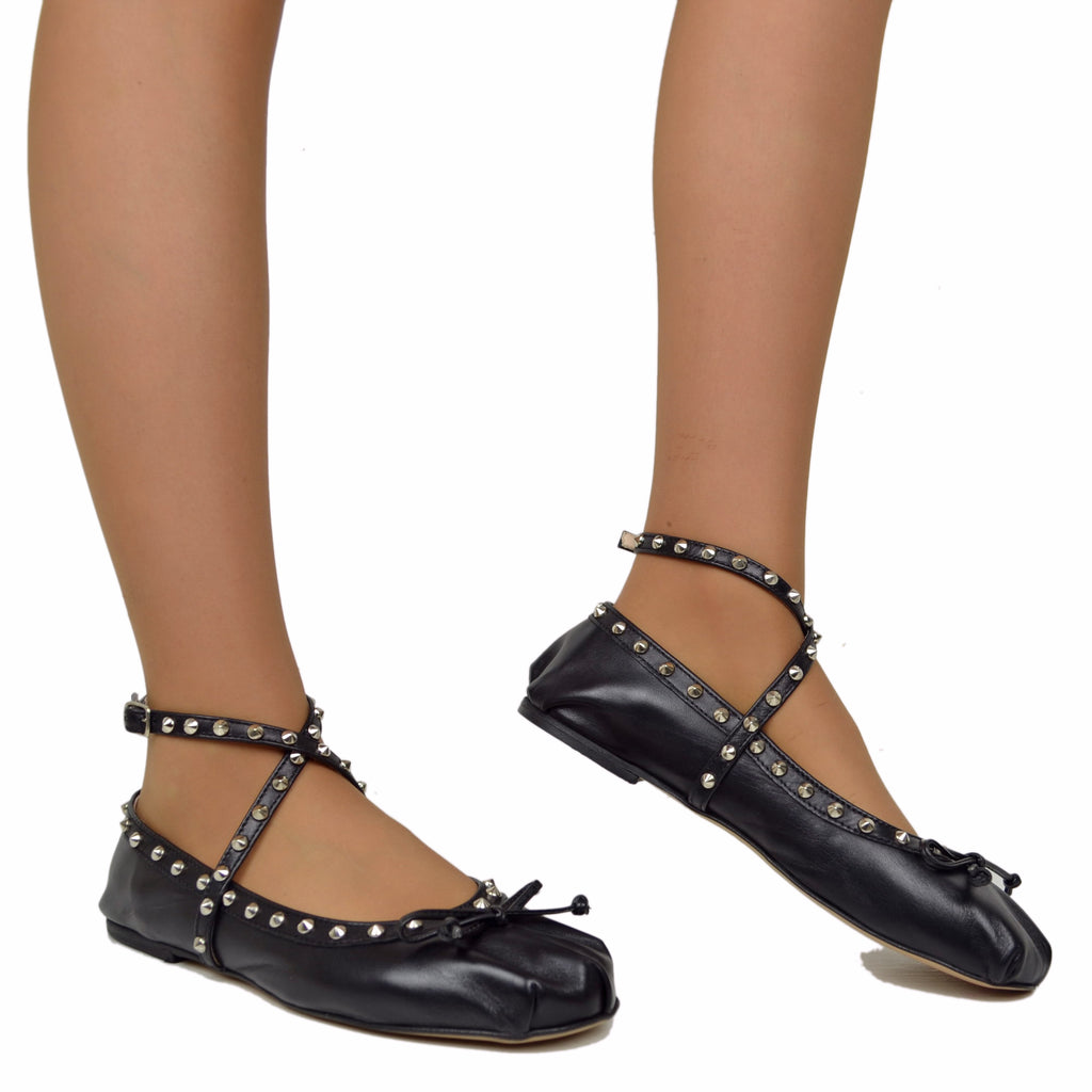 Ballerine DIVINE FOLLIE Donna Nere Punta Squadrata con Borchie Made in Italy - 4
