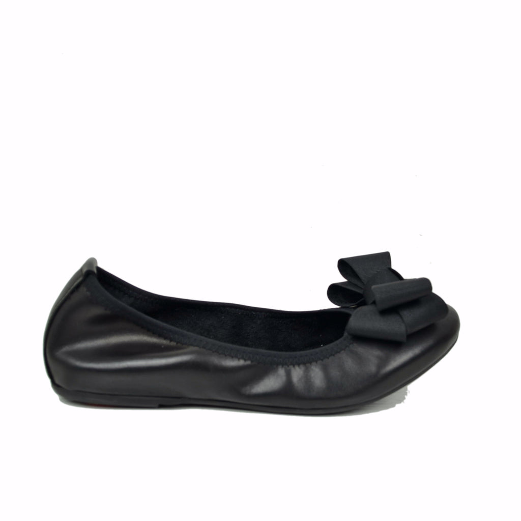 Black women's ballet flats with elasticated bow and internal wedge - 5