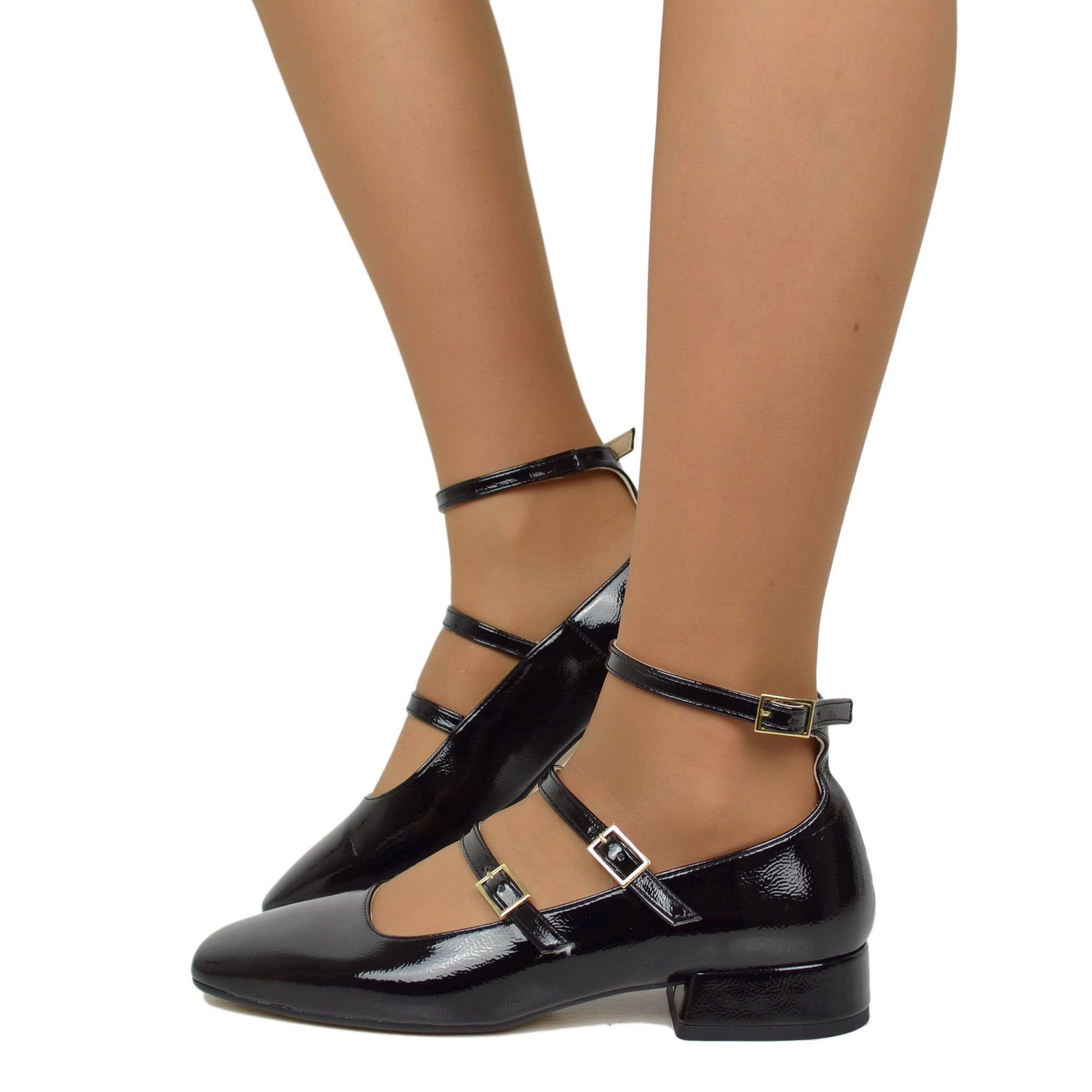 Women's Black Ballet Flats Square Toe Mary Jane Made in Italy