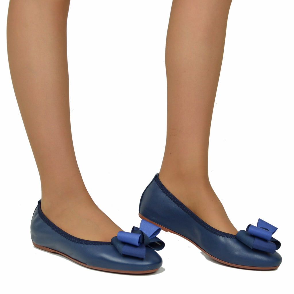 Blaue Damen-Ballerinas mit elastischer Schleife und Innenkeil - 5
