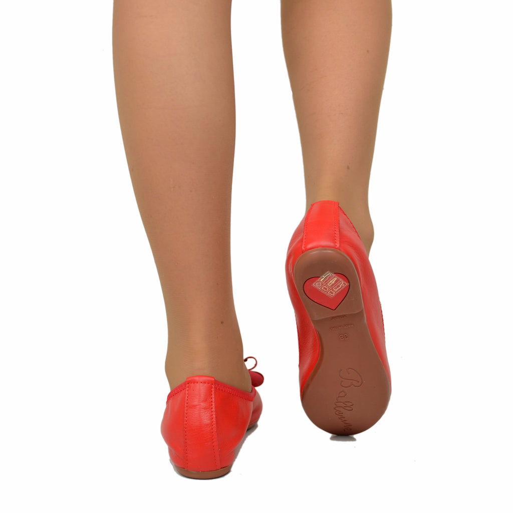 Rote Damen-Ballerinas mit elastischer Schleife und Innenkeil - 5