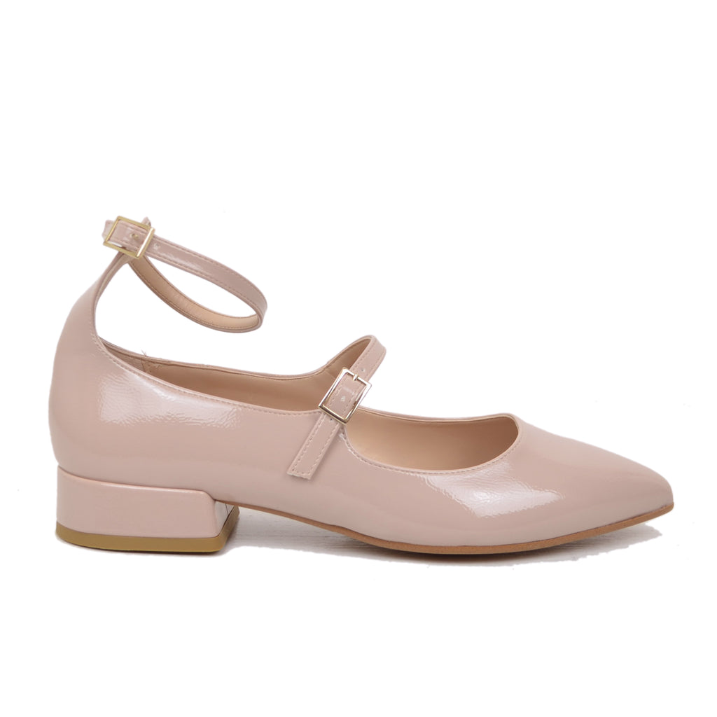 Ballerine Donna a Punta color Carne Mary Jane Made in Italy - 2