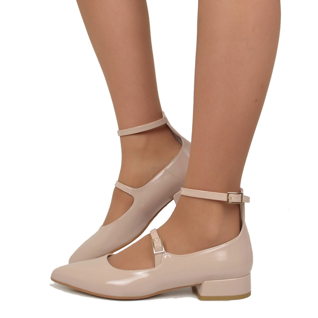 Women's Pointed Ballet Flats in Nude Mary Jane Made in Italy
