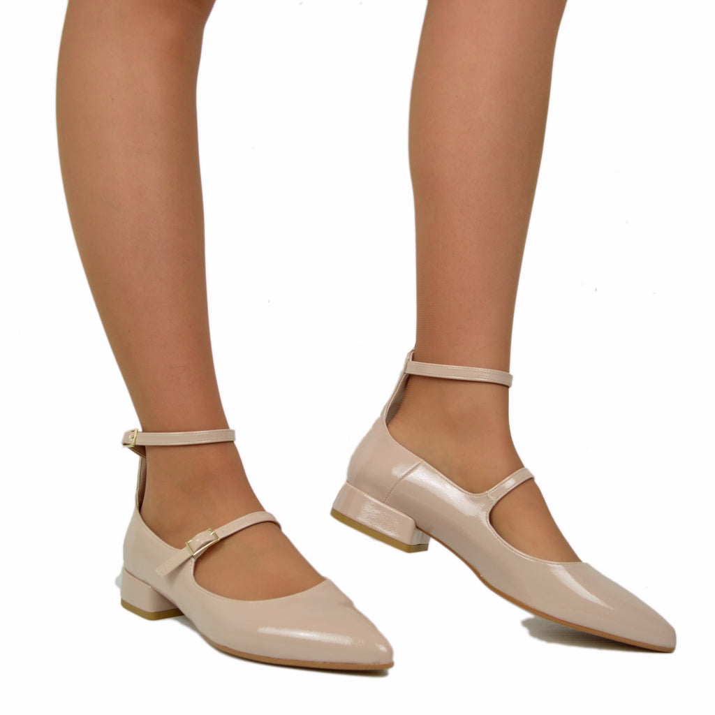 Women's Pointed Ballet Flats in Nude Mary Jane Made in Italy - 4