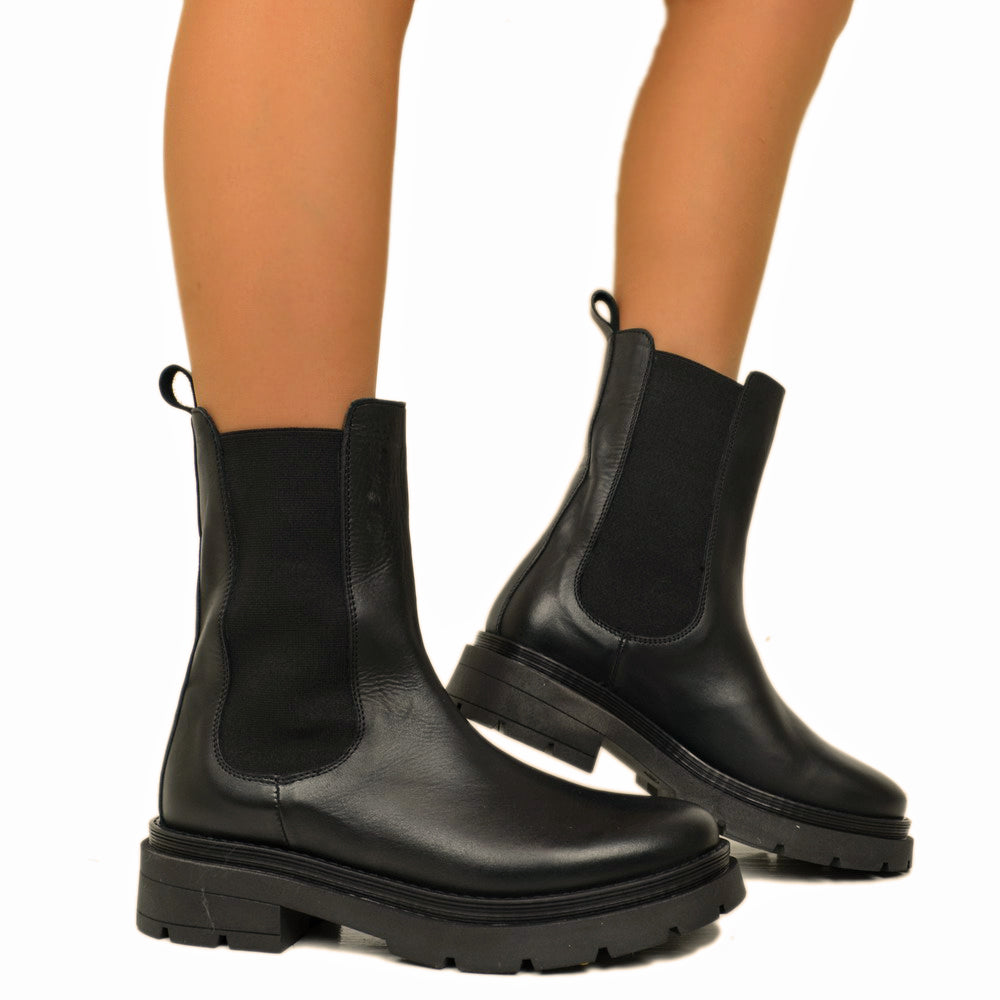 Beatles Ankle Boots with Stretch Inserts in Black Leather - 4