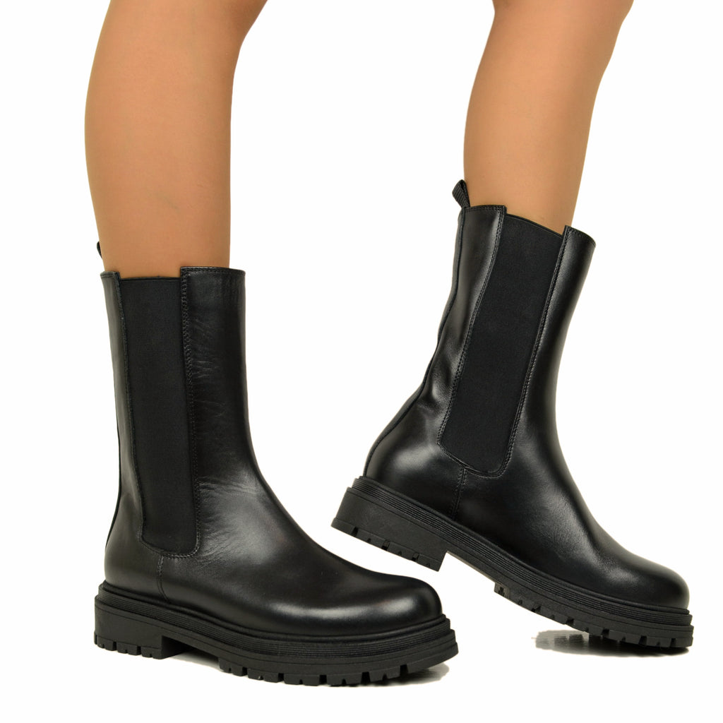 Stivaletti Beatles Donna Neri Made in Italy con Inserti Elasticizzati Platform - 3
