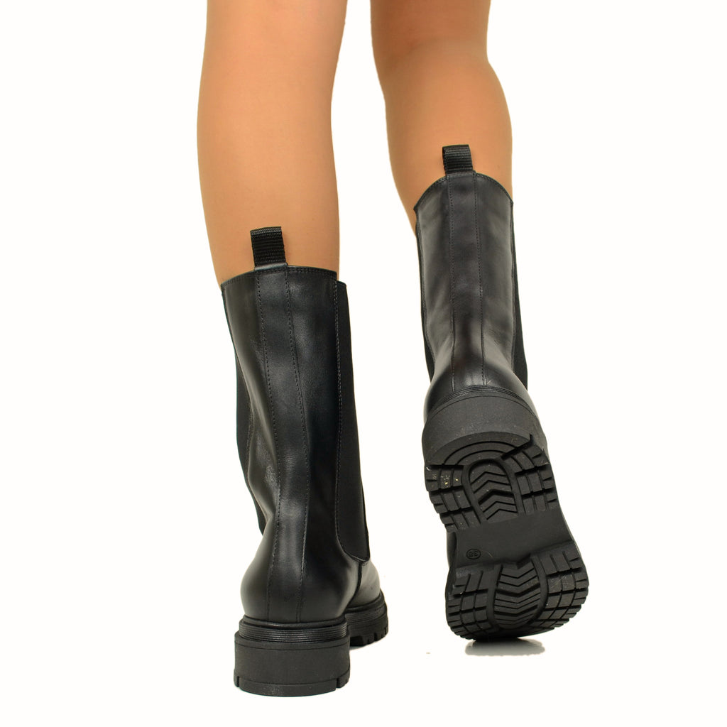 Stivaletti Beatles Donna Neri Made in Italy con Inserti Elasticizzati Platform - 5