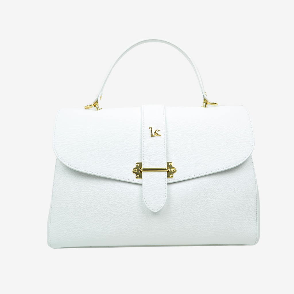 Large Capacious Trunk Handbag in White Leather