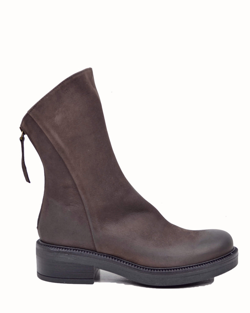 Stivaletti alla Caviglia con Zip Posteriore in Vera Pelle Marrone Cioccolato - 6