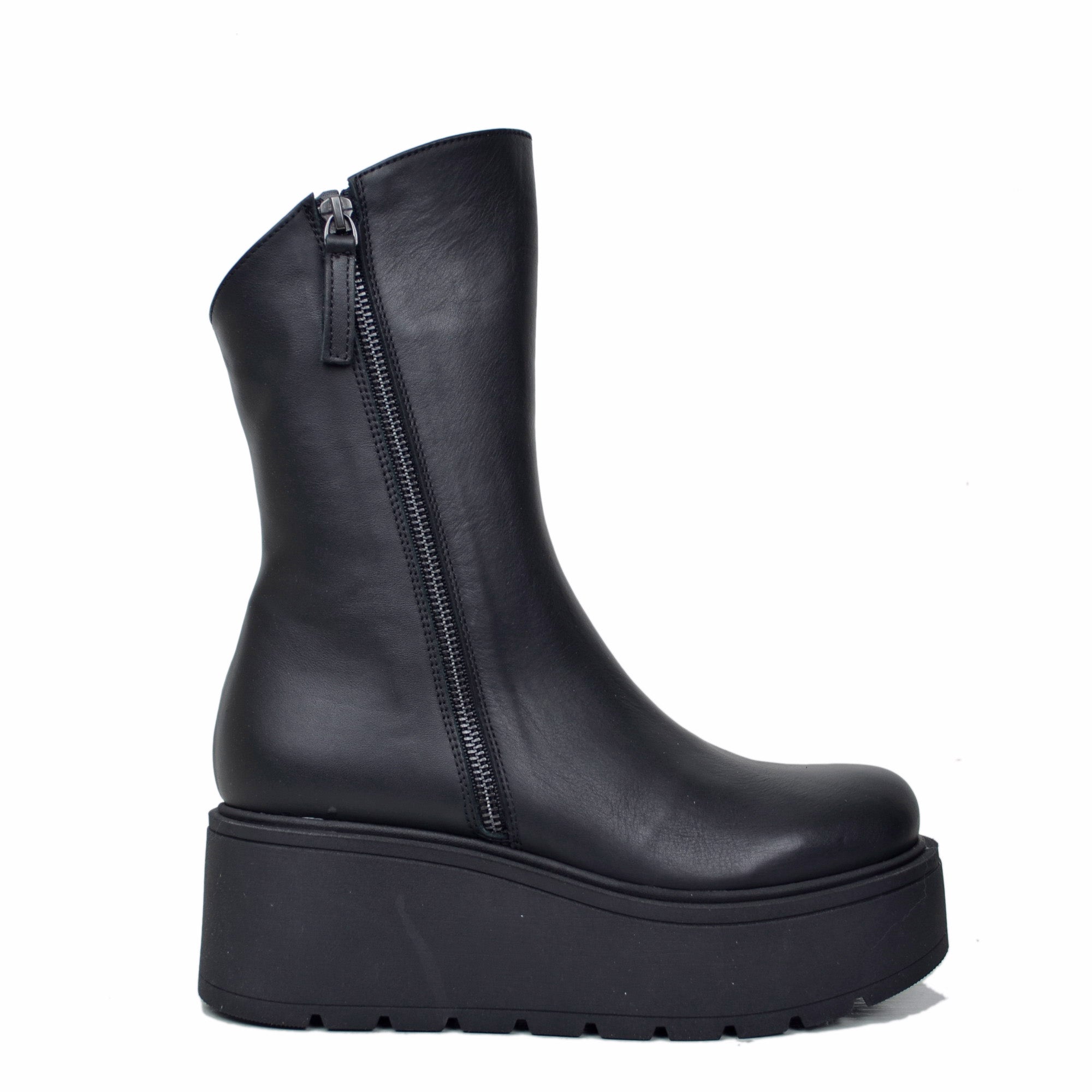 7 cm Platform Ankle Boots with Side Zips Genuine Leather Made in