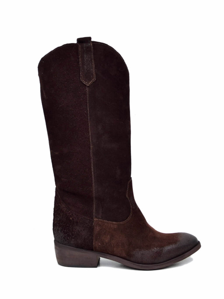 Damen-Westernstiefel aus braunem Wildleder mit niedrigem Absatz - 2