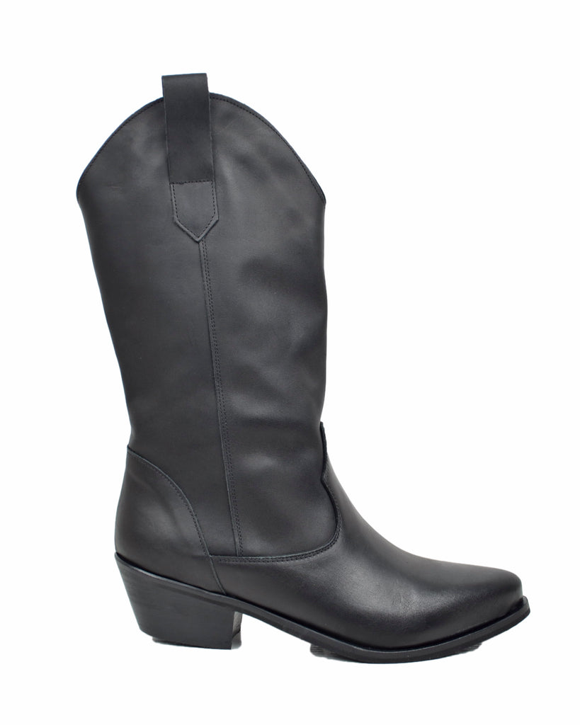 Texani total Black Lisci Tacco Basso 4 cm Classici Neri Vera Pelle Made in Itay - 2