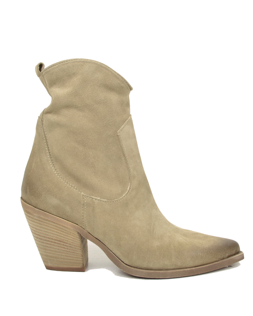 Stivaletti Estivi alla Caviglia Tacco 9 cm Leggeri Pelle Scamosciata Beige - 2