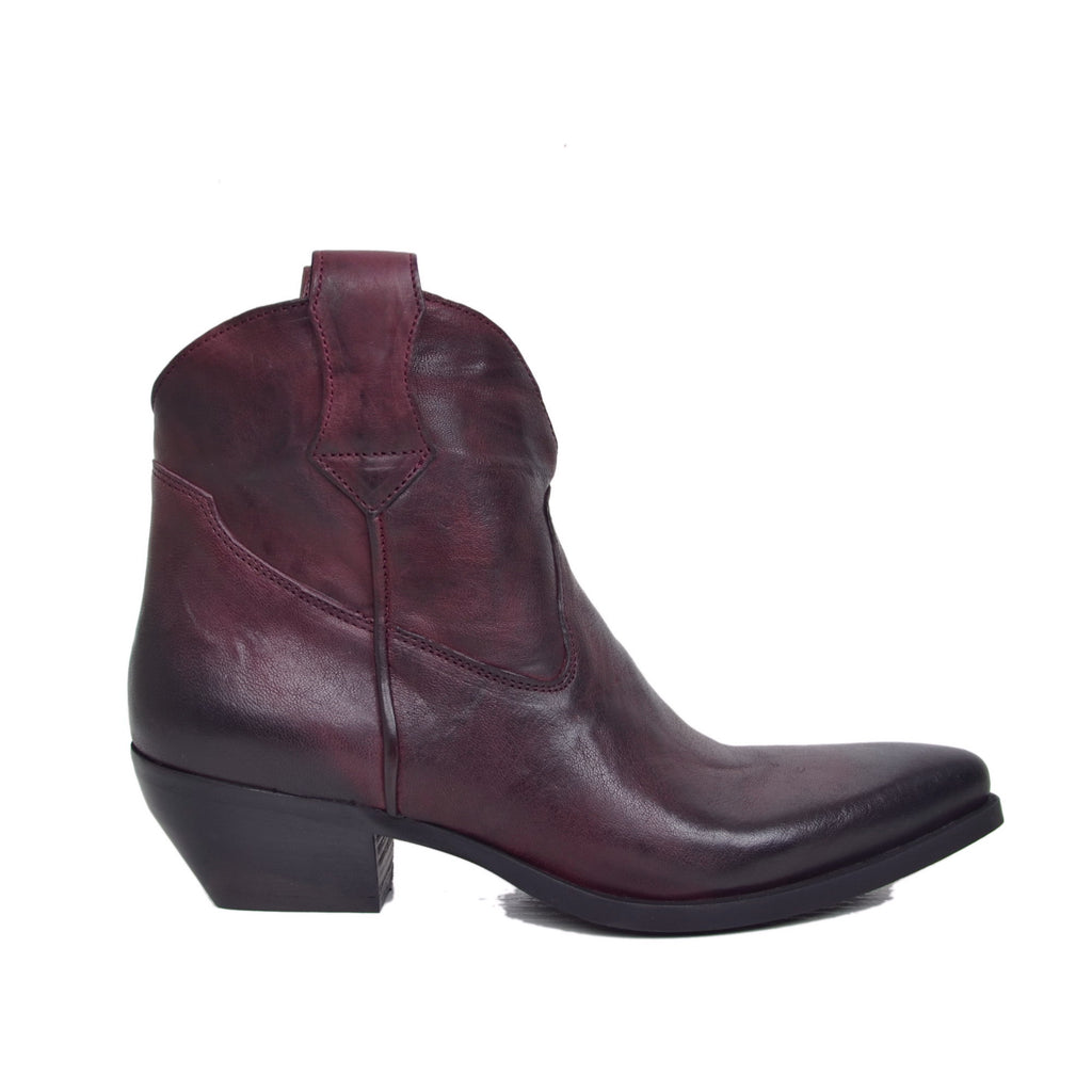 Texanische Stiefeletten aus bordeauxrotem Leder mit Knittereffekt, 5 cm Absatz, hergestellt in Italien - 2