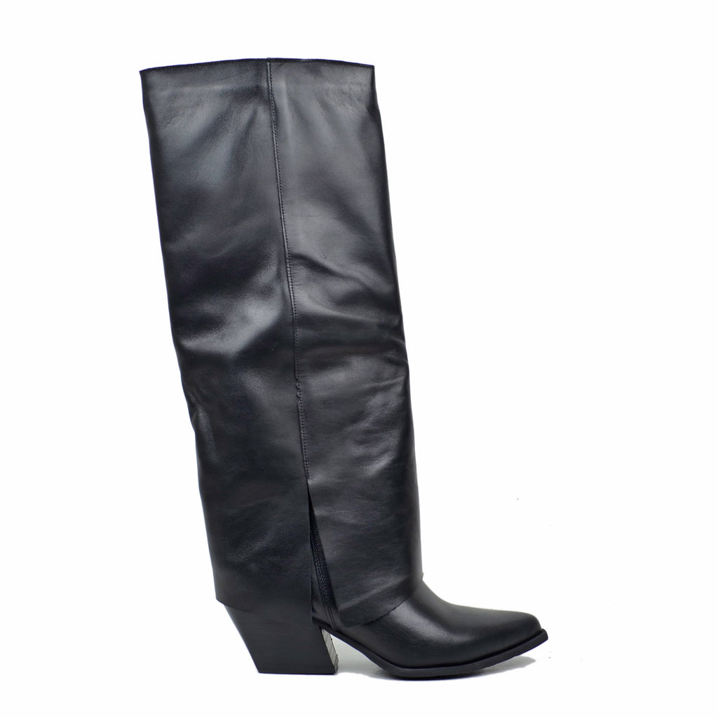 Eleganter hoher Stiefel mit Gamasche, Kegelabsatz, bequemer 7 cm Absatz - 2