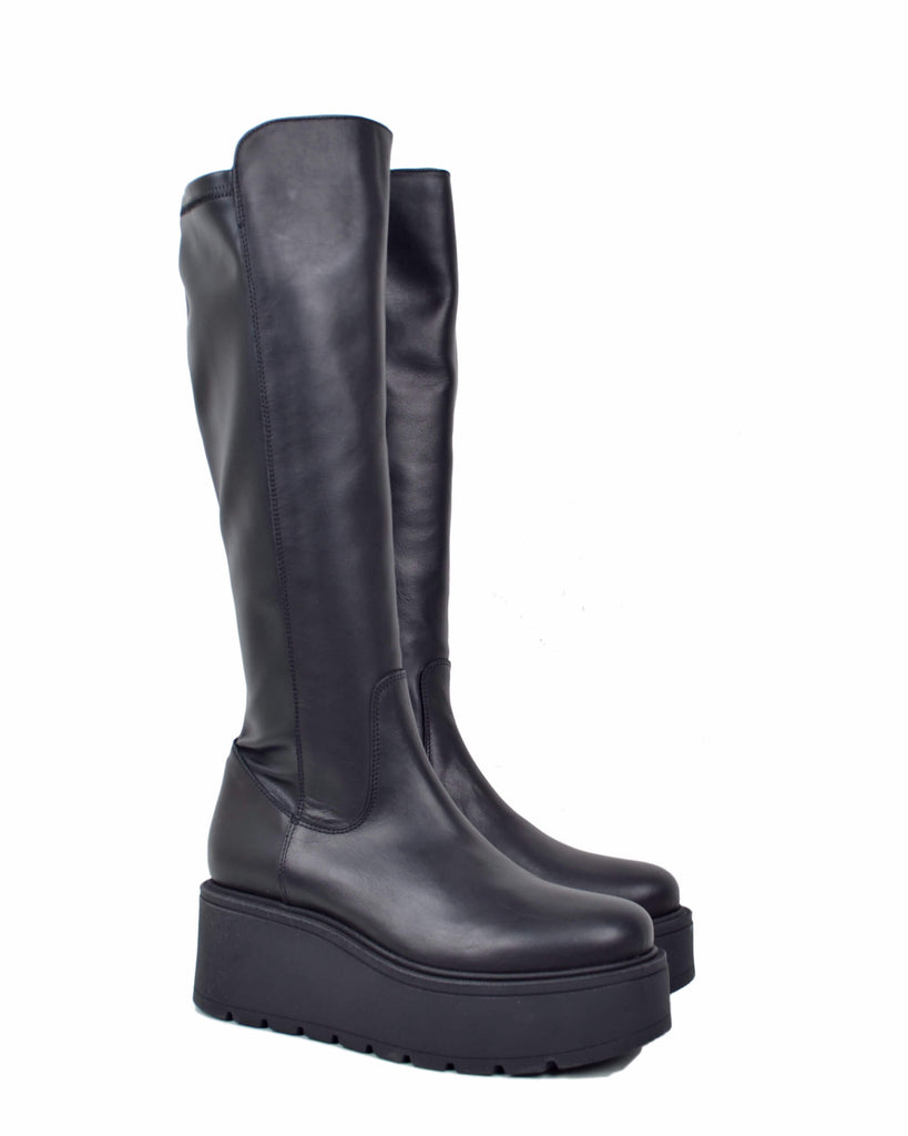 Stivali Platform Calza Elasticizzati e Vera Pelle Grunge Rock Neri - 2