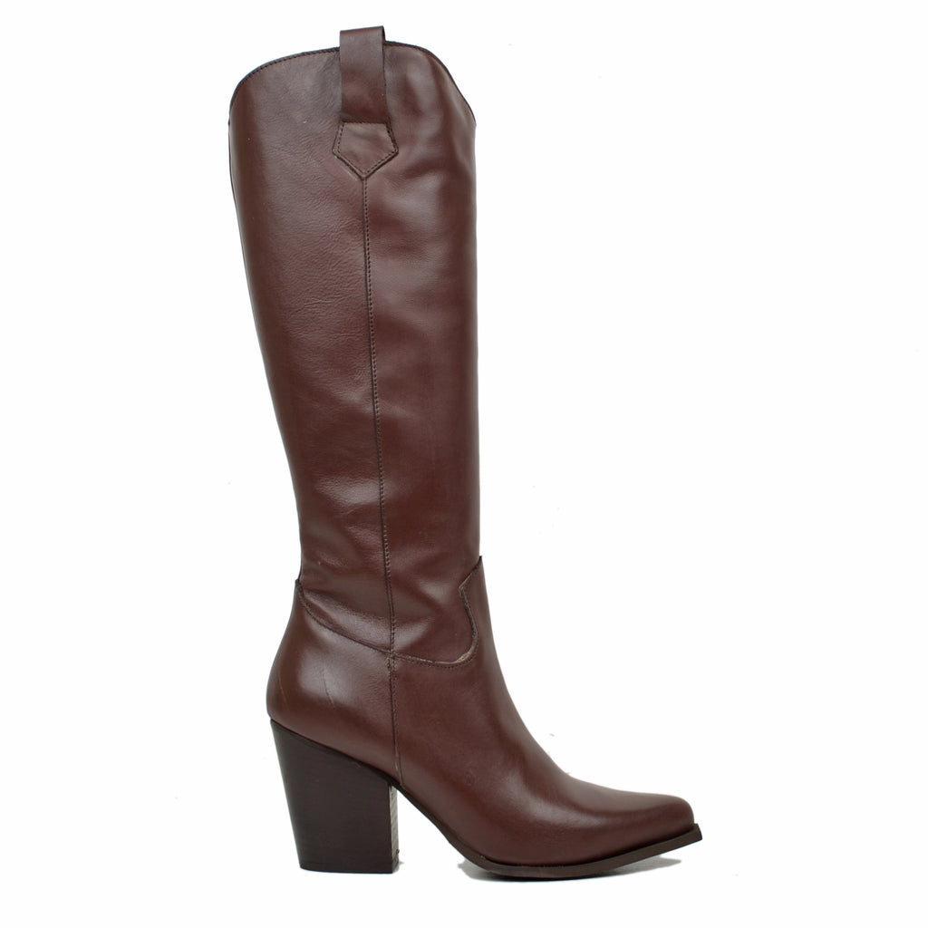Elegant High Texan Boots with Zip Tight Shaft 8cm Heel Genuine Leather - 3