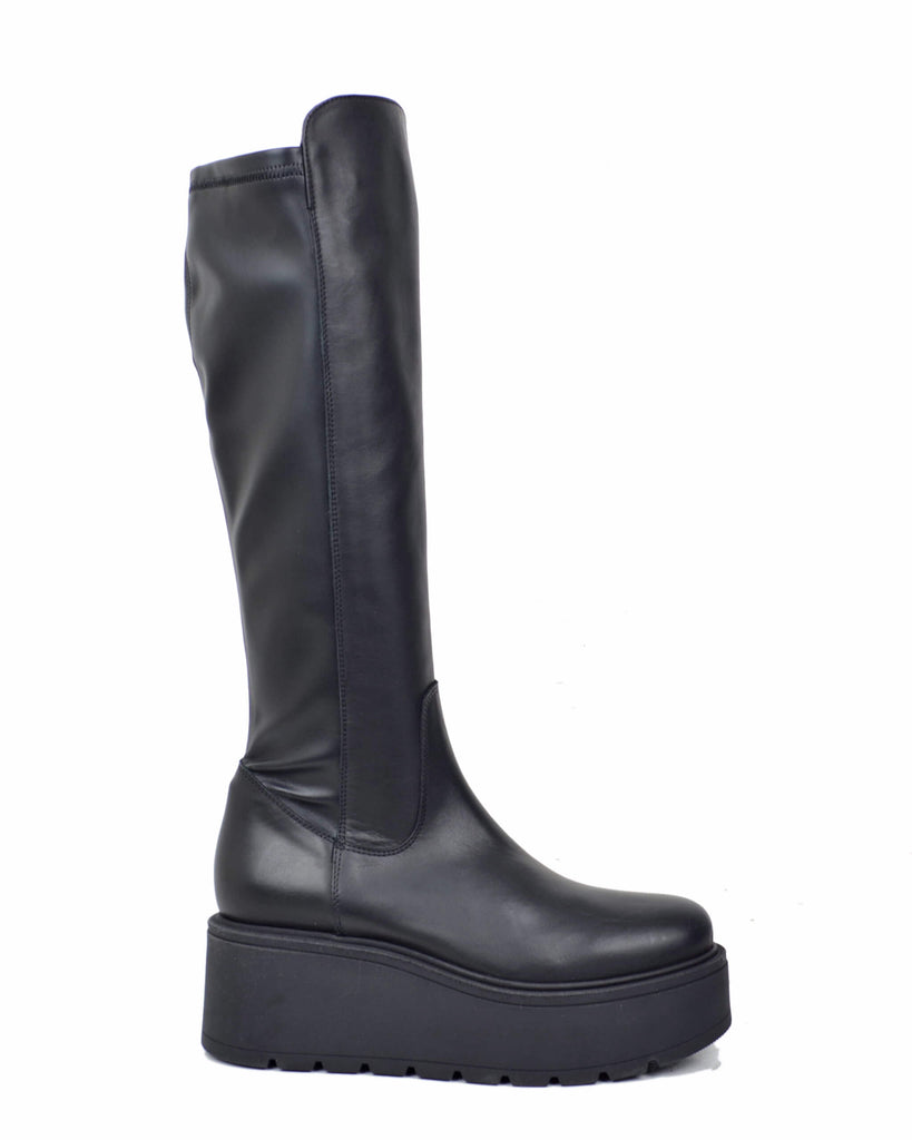 Stivali Platform Calza Elasticizzati e Vera Pelle Grunge Rock Neri - 6