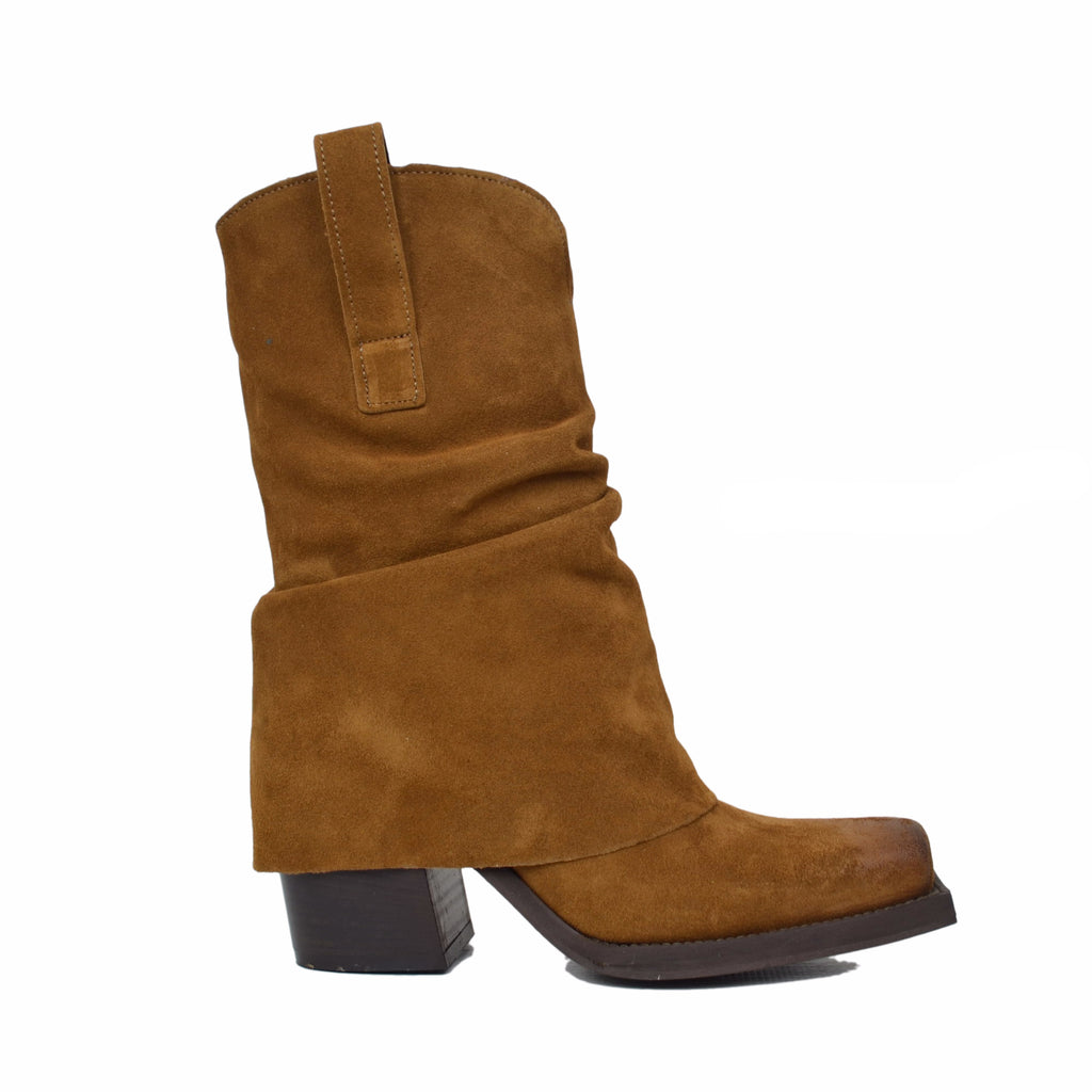 Texan Suede Ankle Boot with Square Toe Leather Gaiter - 3