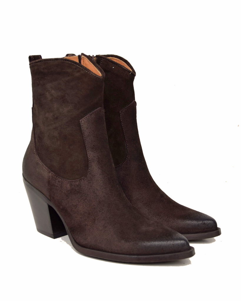 Ankle Boots with 9 cm Heel in Distressed Vintage Effect Leather, Brown - 2