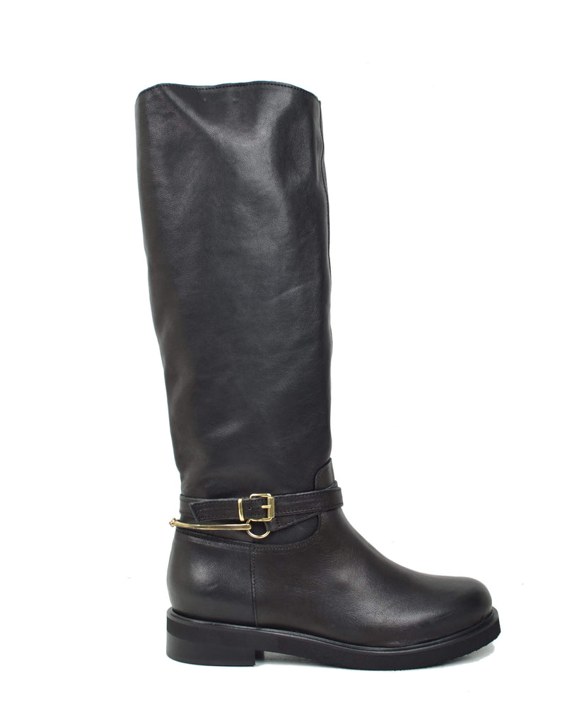 Stivali Cavallerizza Donna Pelle Nera con Catena e Zip - 2
