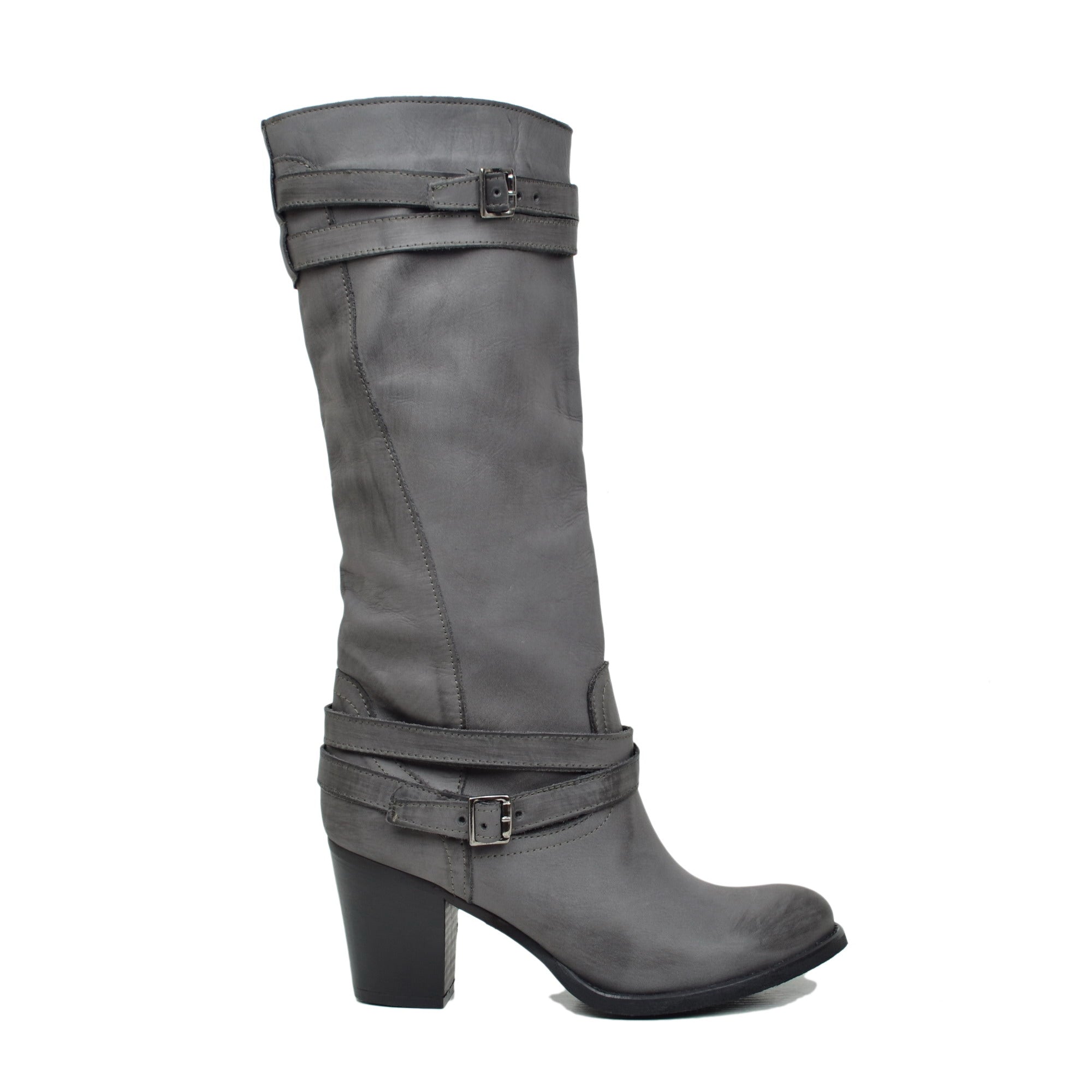 Stivaletti in pelle scamosciata grigi da donna con tacco a blocco 7 cm e zip P Essentials Stivaletti in pelle scamosciata grigi da donna con tacco a blocco 7 cm e zip P Essentials