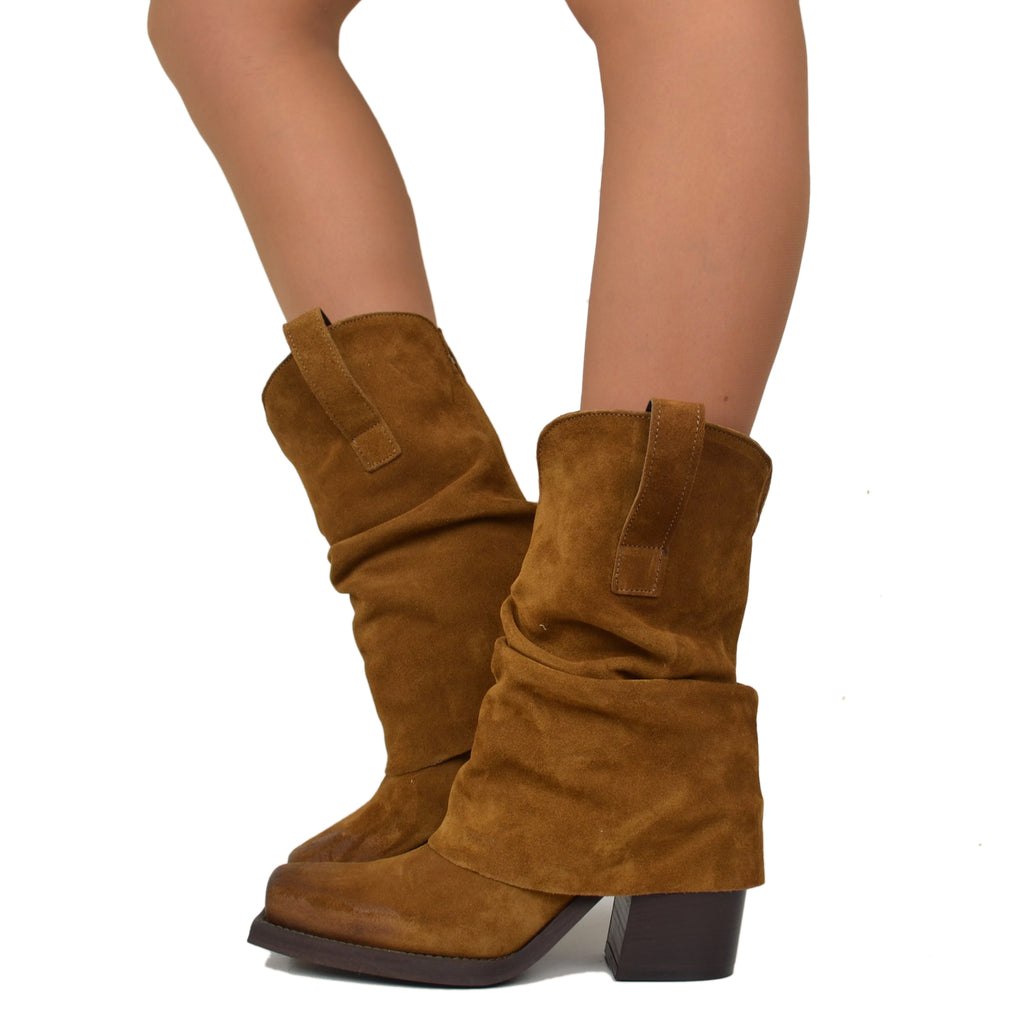 Texan Suede Ankle Boot with Square Toe Leather Gaiter