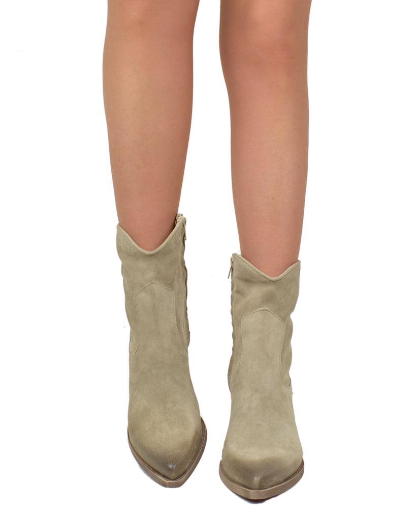 Stivaletti Estivi alla Caviglia Tacco 9 cm Leggeri Pelle Scamosciata Beige - 3