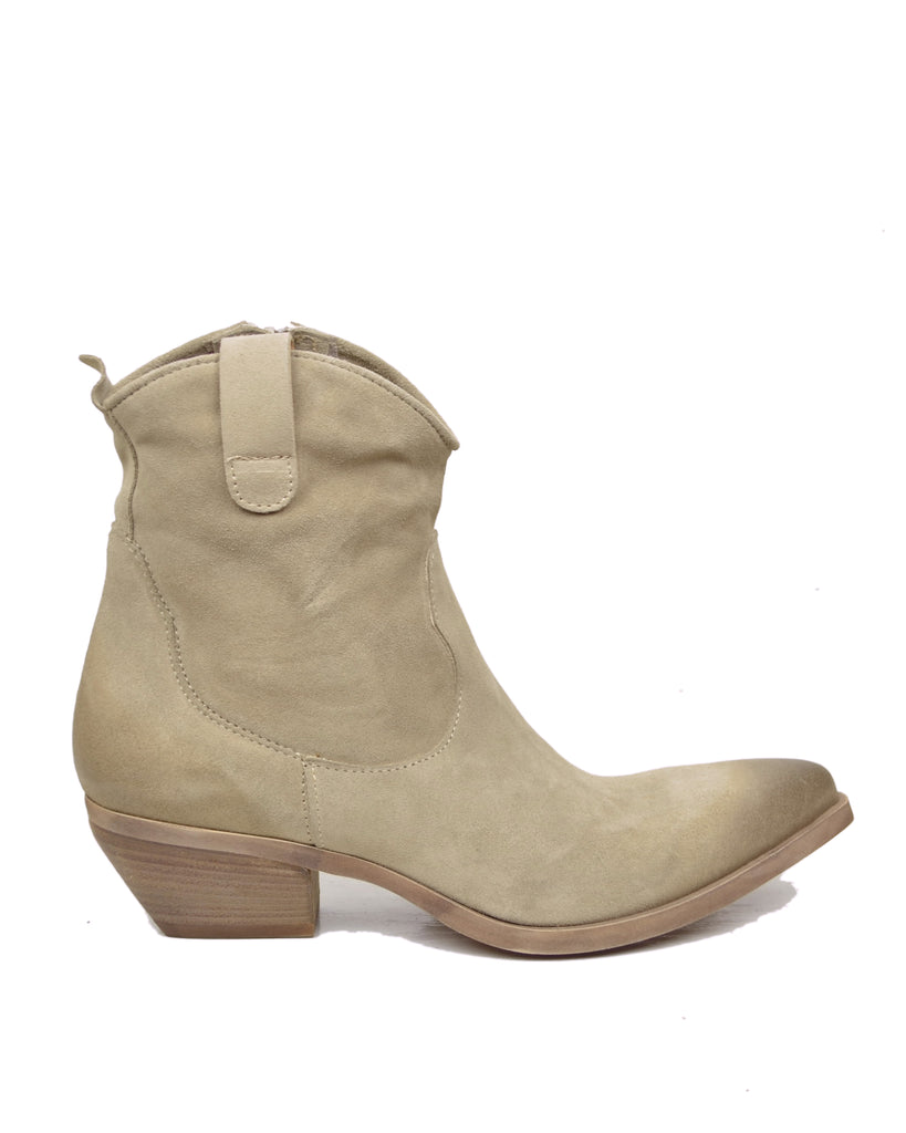 Stivaletti Texanini in Vera Pelle Scamosciata Beige Tacco 5 cm con Zip - 2