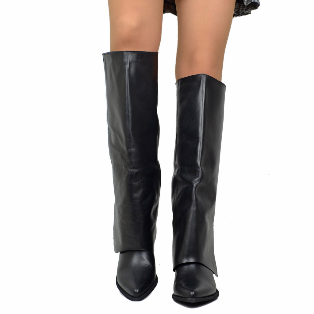 Eleganter hoher Stiefel mit Gamasche, Kegelabsatz, bequemer 7 cm Absatz - 3