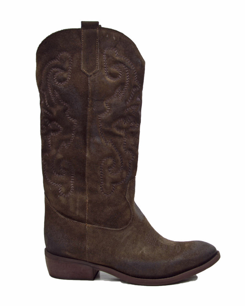 Bottes Western en Daim Matelassé Talon 4 cm Marron - 2