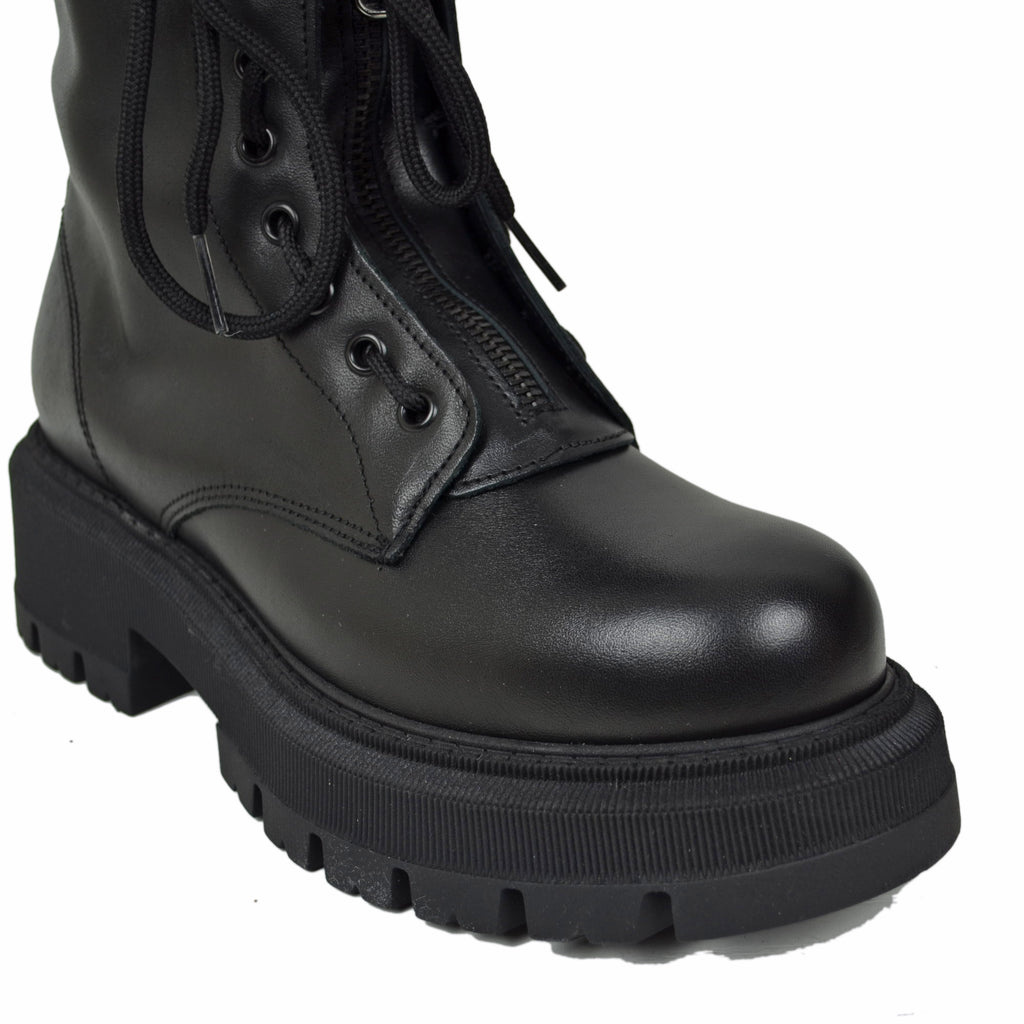 RPK Stivali Anfibi Alti Stringati in Vera Pelle Chunky Boots Platform KB916 - 6