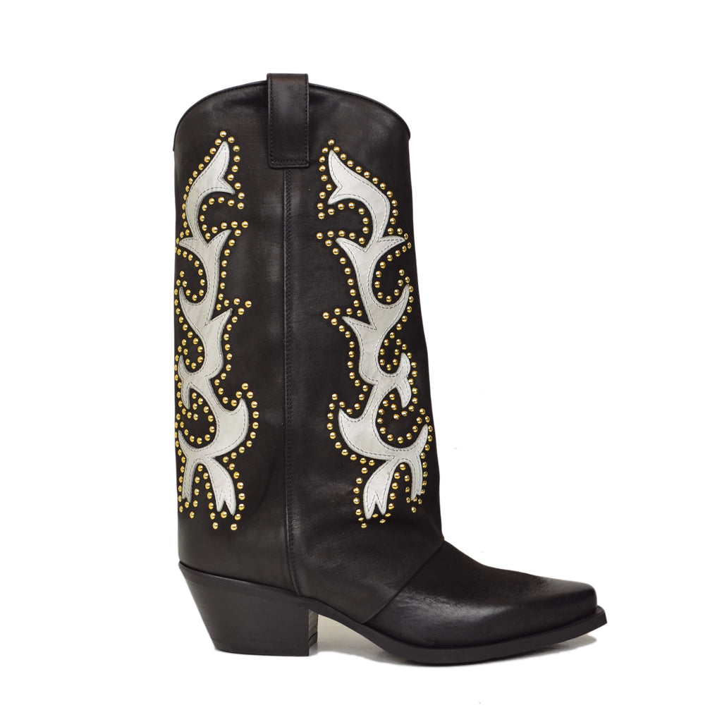 Stivali Cowboy Texani Ricamati e Borchiati Bicolore Pelle Nabuk LIMITED EDITION - 2