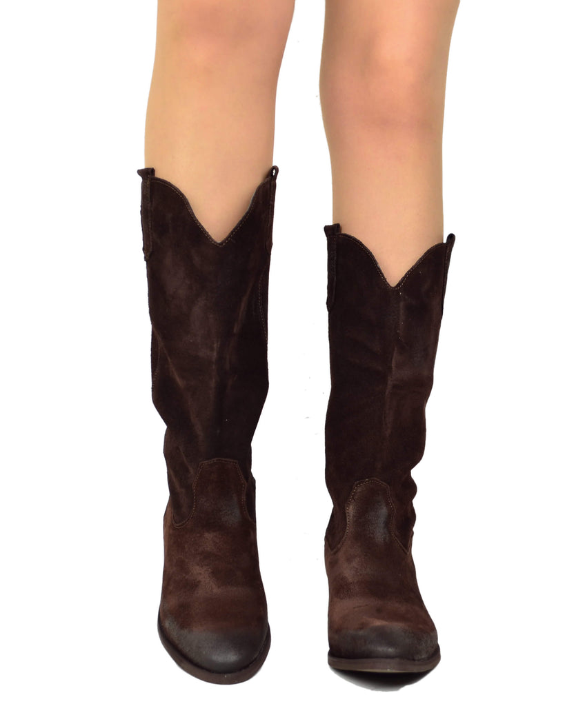 Damen-Westernstiefel aus braunem Wildleder mit niedrigem Absatz - 3