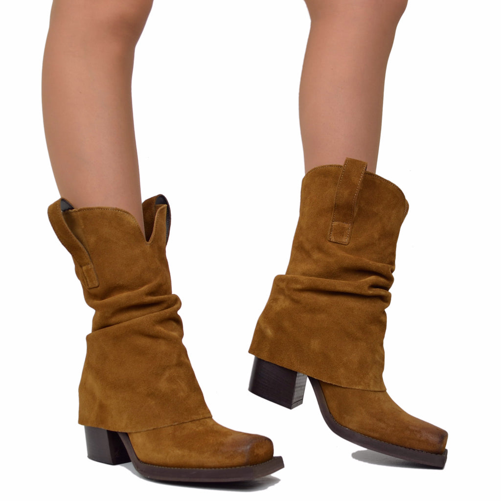 Texan Suede Ankle Boot with Square Toe Leather Gaiter - 7