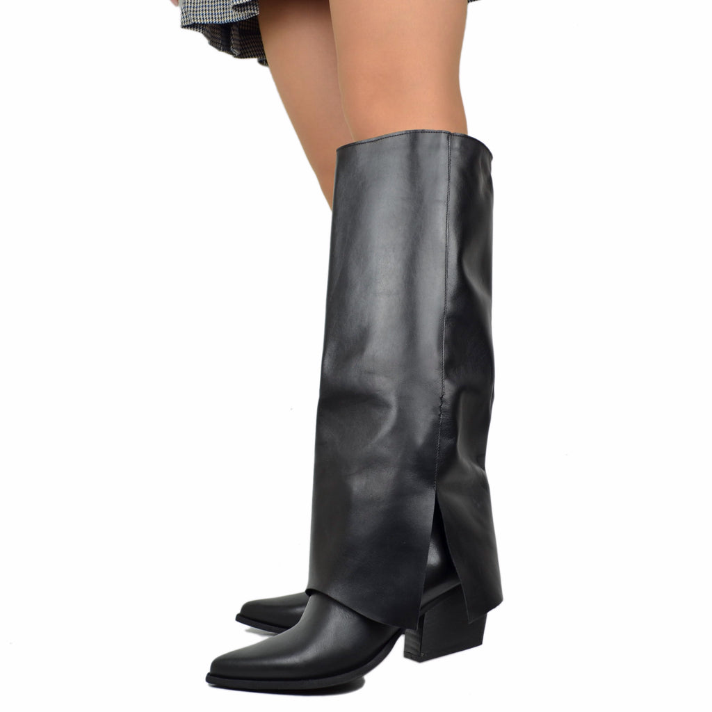 Eleganter hoher Stiefel mit Gamasche, Kegelabsatz, bequemer 7 cm Absatz - 5