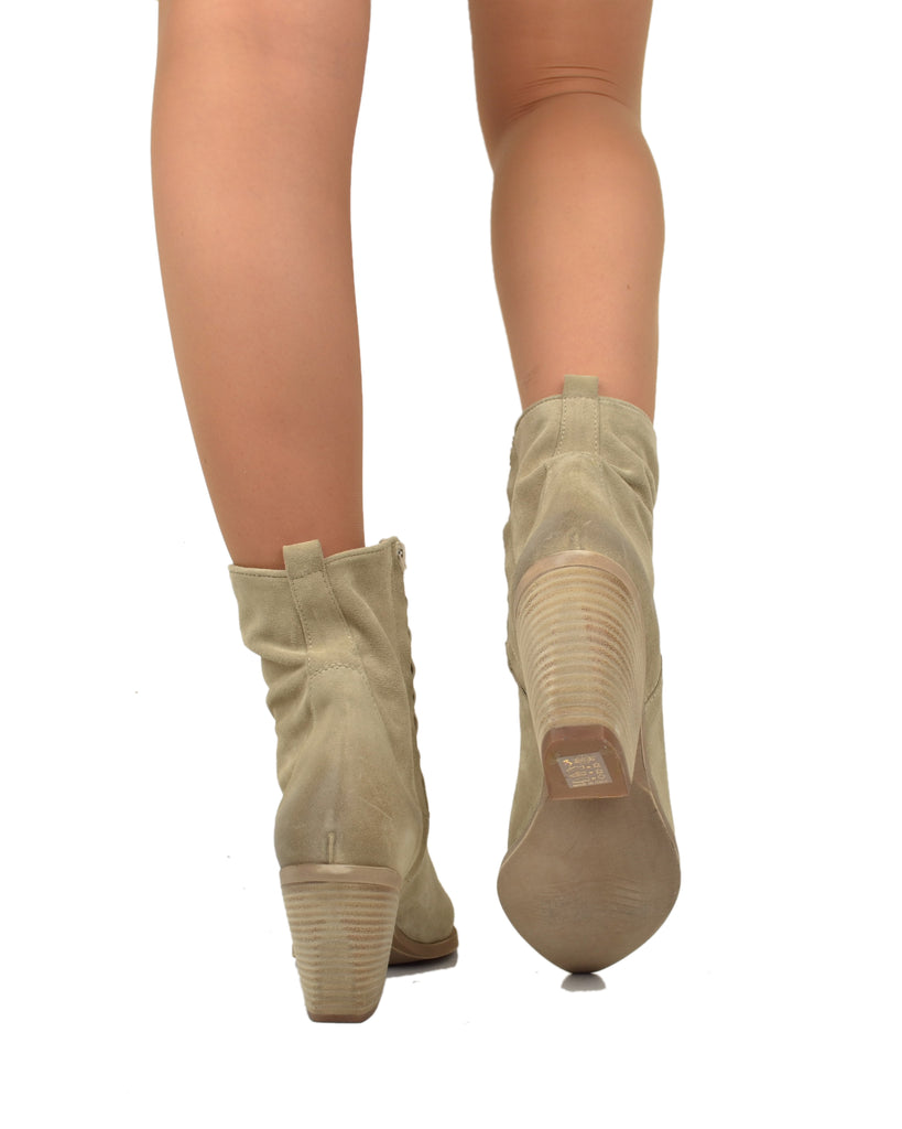 Stivaletti Estivi alla Caviglia Tacco 9 cm Leggeri Pelle Scamosciata Beige - 5
